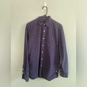 J. Crew 100% Cotton Navy Pink Tartan Long Sleeve Button Down Fall 2012 SZ M